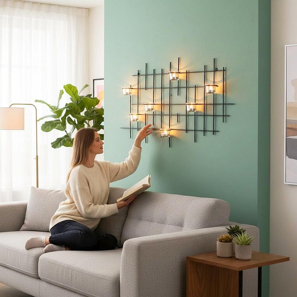 DanDiBo Kerzenhalter Wand Metall Schwarz Wandteelichthalter 83 cm 7XXL Wandkerzenhalter Kerzenhalter Teelichthalter Wandleuchter