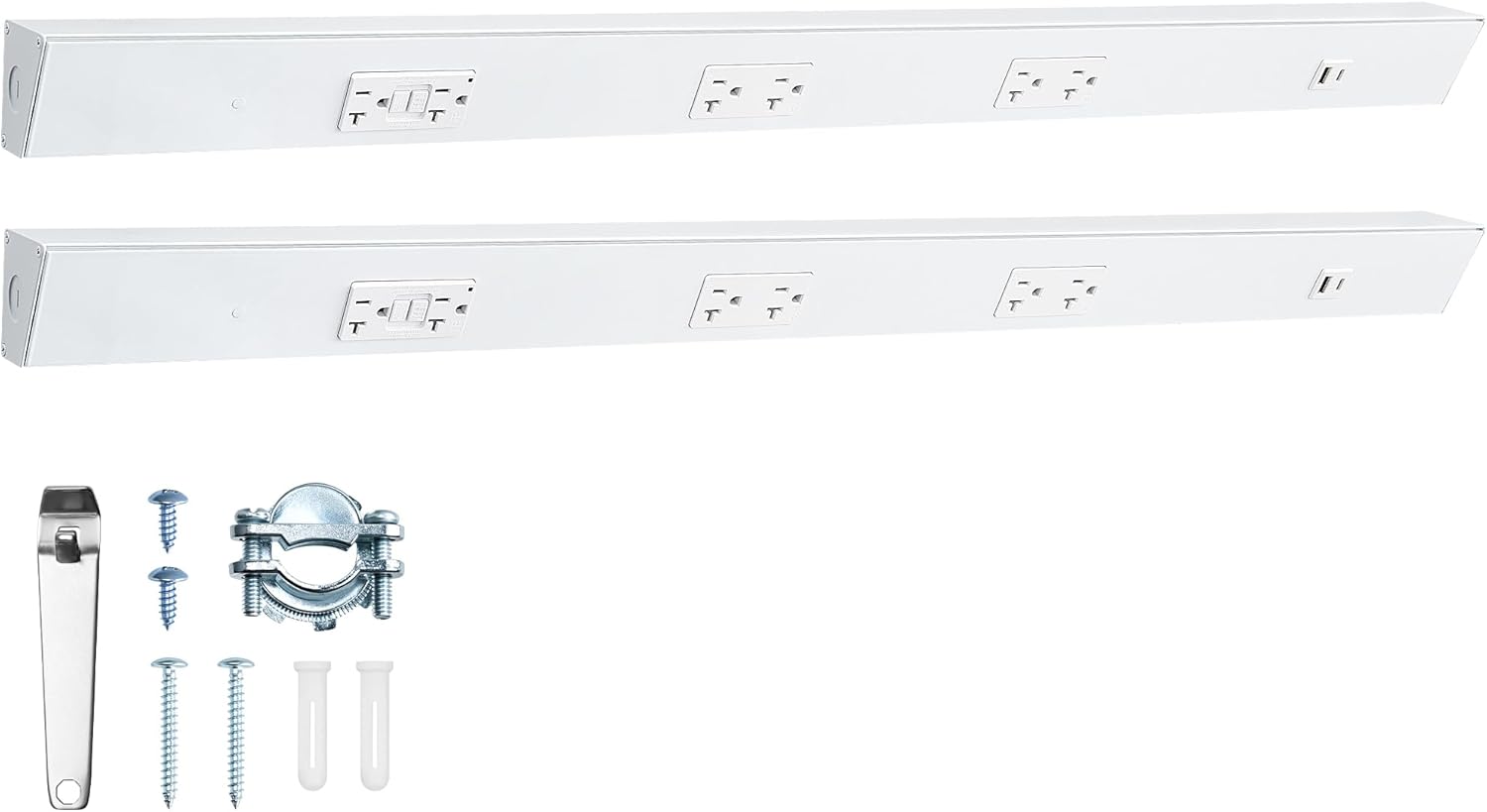 SURAIELEC 2-Pack 36" Under Cabinet Hardwired Power Strip with GFCI, Trapezoid Aluminum Design, 20A GFCI + 2×20A TR Outlets with USB-A & USB-C, Power Strip for Kitchen, Workshop, ETL Listed, White