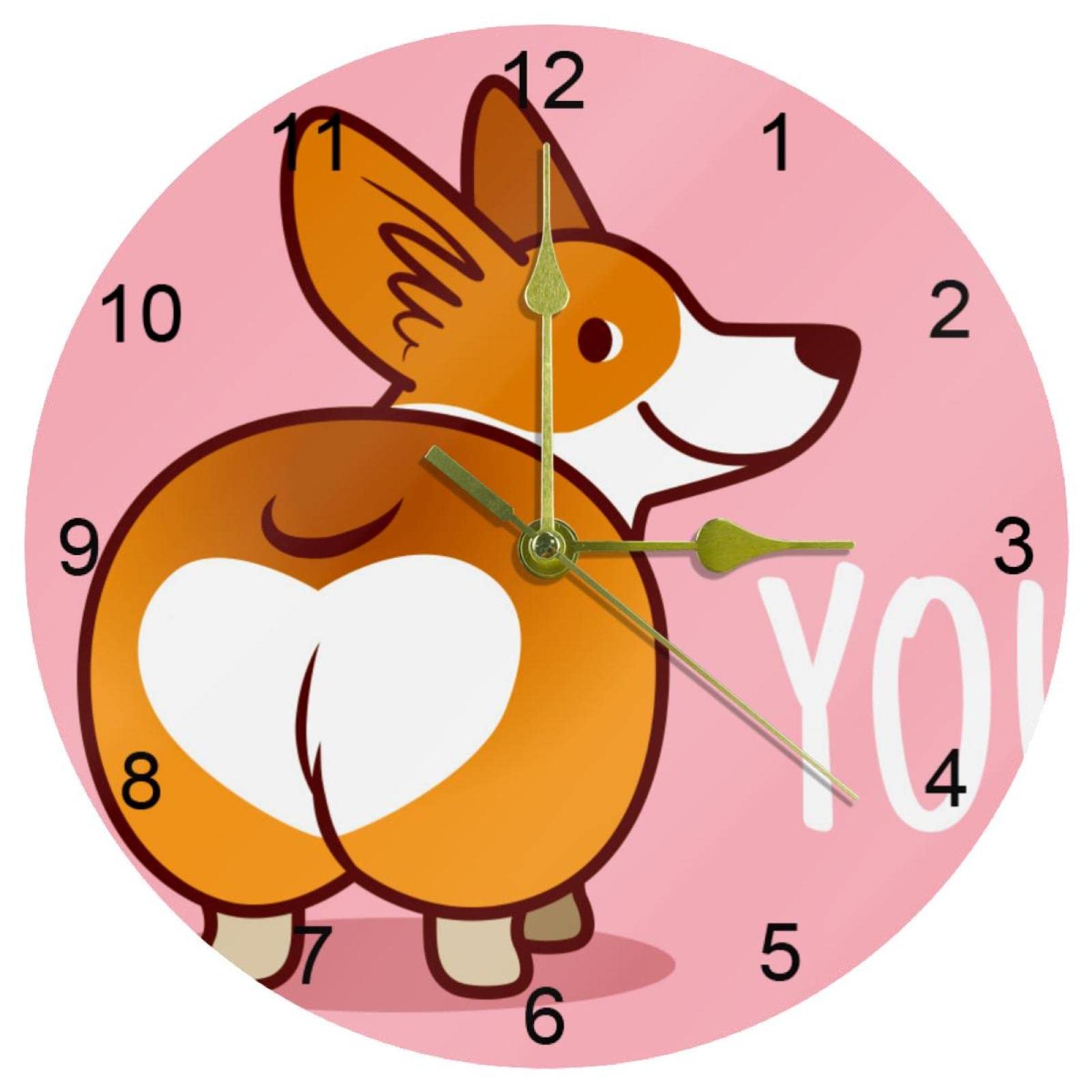 Horloge murale Corgi rose pour décorer la cuisine ou le bureau avec une touche ludique de 25,4 cm