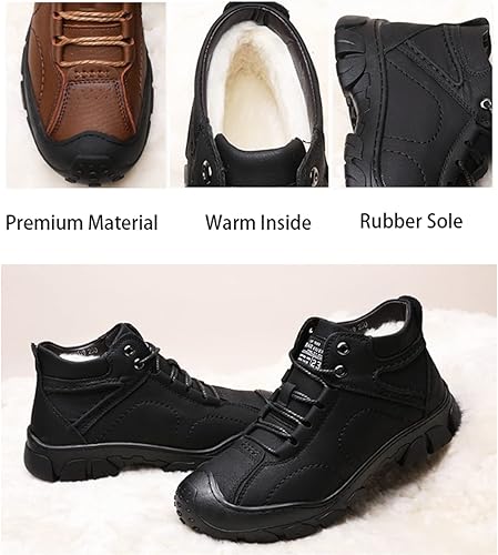 Miniatura 3 de PURCHAWEE Botas de nieve de cuero cálido para hombre antideslizantes buen soporte de arco senderismo exteriores cómodas camping senderismo mochilero