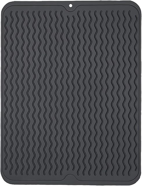 Thinkingwings Silicone Dish Drying Mats,Draining Mat For Kitchen counter, Heat Resistant Mat,Easy Clean Draining Board Mat,Non-Slip Dish Drainer Mat for Kitchen Counter (16"×12", Black)
