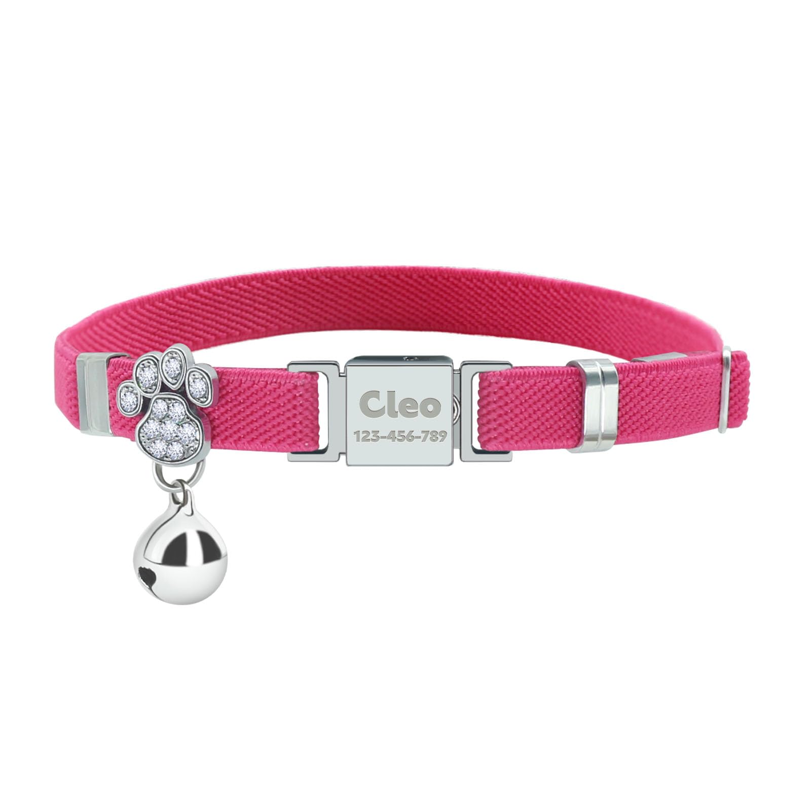 Personalized Safety Elastic Cat Collars with Bell,Laser Customized Stretch Kitten Collars for Girls Boys Cats-Rose red