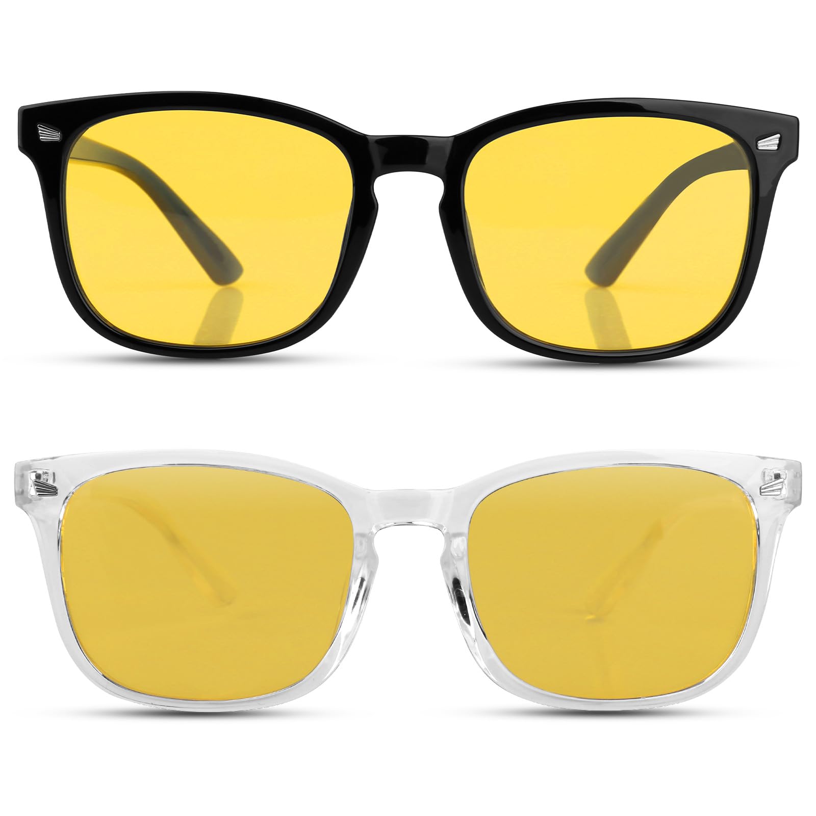 FIMOSON Night Driving Glasses for Men Women, Anti Glare Polarized Yellow Lens Night Vision Glasses for Nighttime/Rainy/Foggy 2 Packs