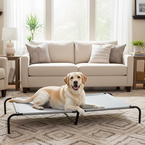 Amazon Basics Chien Lit surélevé et rafraîchissant pour animaux de compagnie, Fer, XL taille, Gris, L 153 x l 94 x H 23 cm - 6