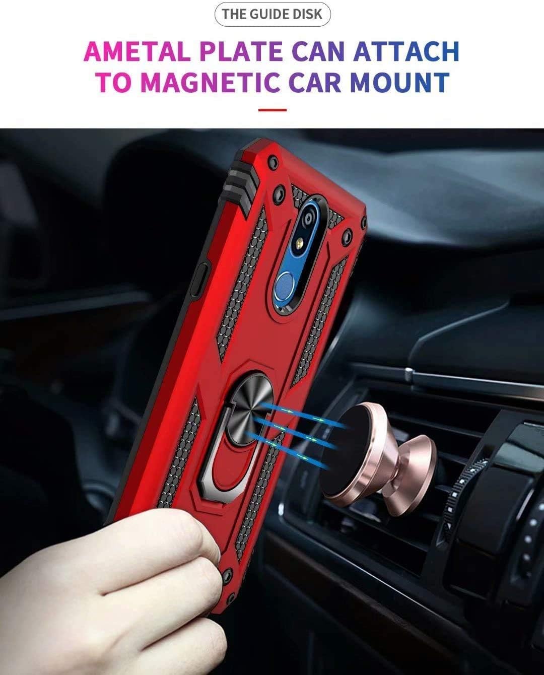 TJS Phone Case Compatible with LG K40/K12 Plus/X4/Solo LTE/Harmony 3/Xpression Plus 2, with [Full Coverage Tempered Glass Screen Protector] Impact Resistant Metal Ring Magnetic Support (Purple)