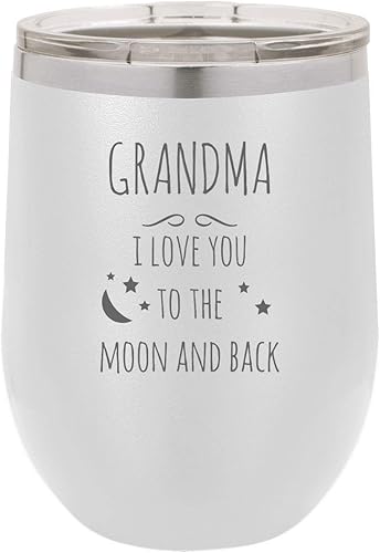 Miniatura 6 de Grandma - I Love you to the moon and back - Vaso de vino de doble pared de acero inoxidable grabado de 12 onzas con tapa de plástico transparente,