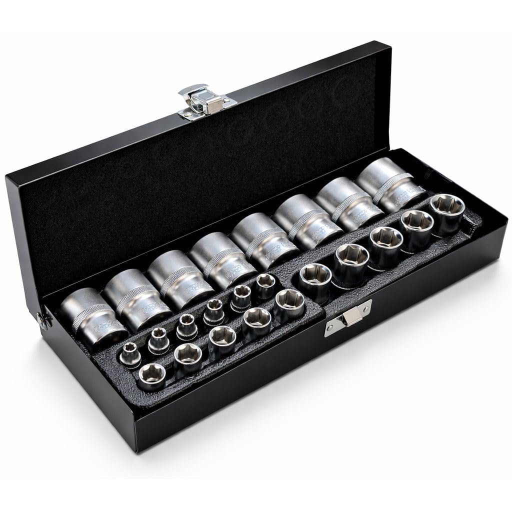 24pc SAE Socket Set – 1/2"" & 1/4"" Drive | 6-Point Chrome Vanadium Steel | Case