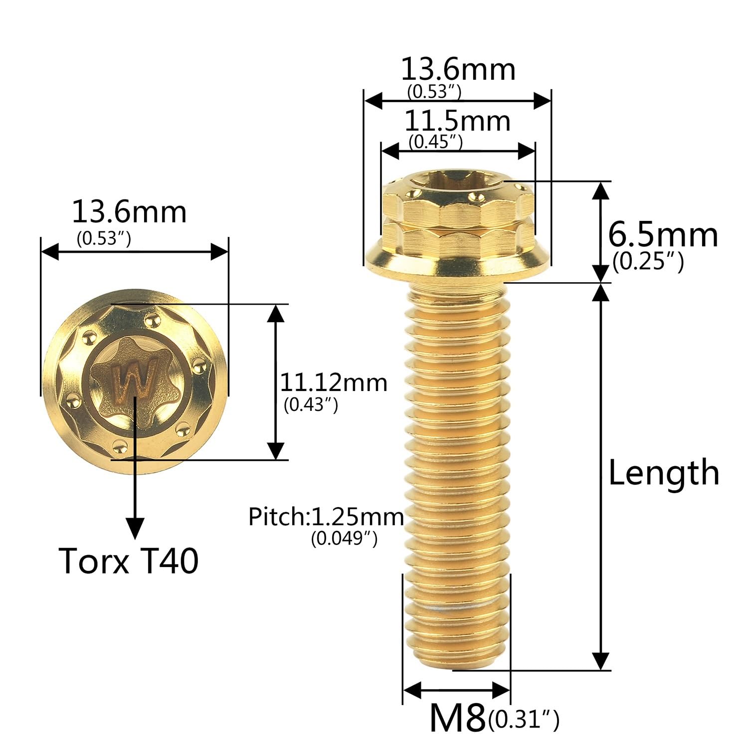 Śruba kołnierzowa M8x15-80mm 12-kątna T40 Śruba Torx o skoku 1,25 do motocykla samochodowego, 1 szt.(Burn Blue,65mm)