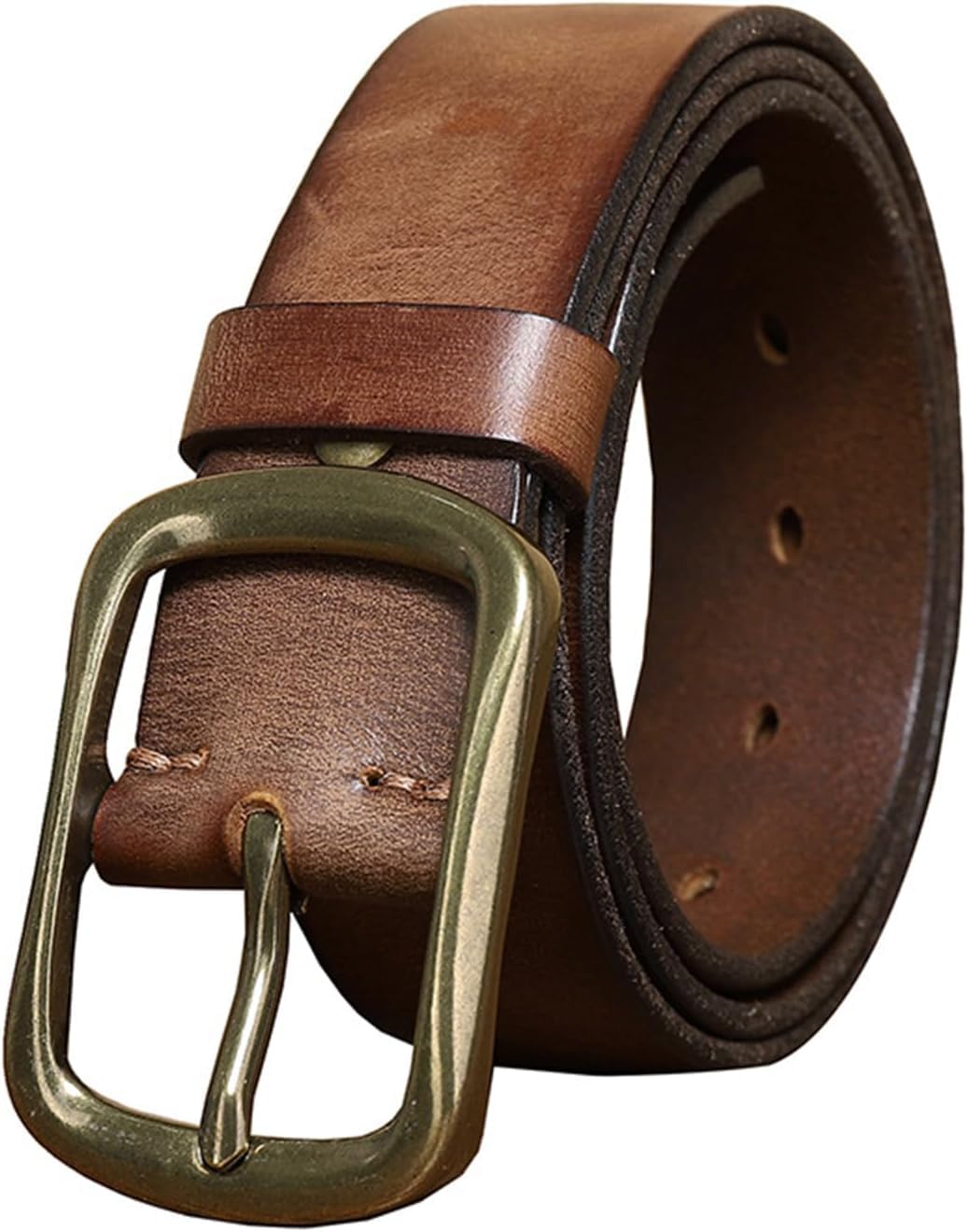 Handgefertigter Gürtel aus Rindsleder mit massiver Messing-Einzelzinken-Schnalle, Herrengürtel, 38 mm breit, Herrengürtel, klassische Herrengürtel