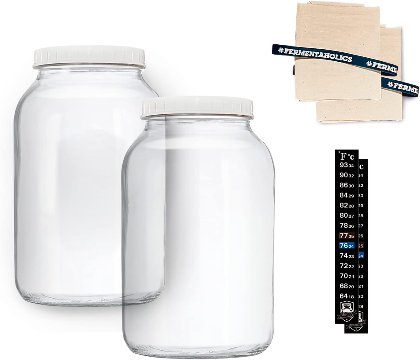 2 OneGallon Glass Kombucha Jars with Breathable Muslin
