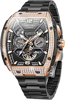 OLEVS Men Automatic Watch Diamond Skeleton Mechanical Original Luxury Self Winding Moon Phase Calendar Waterproof Wrist Watch for Men