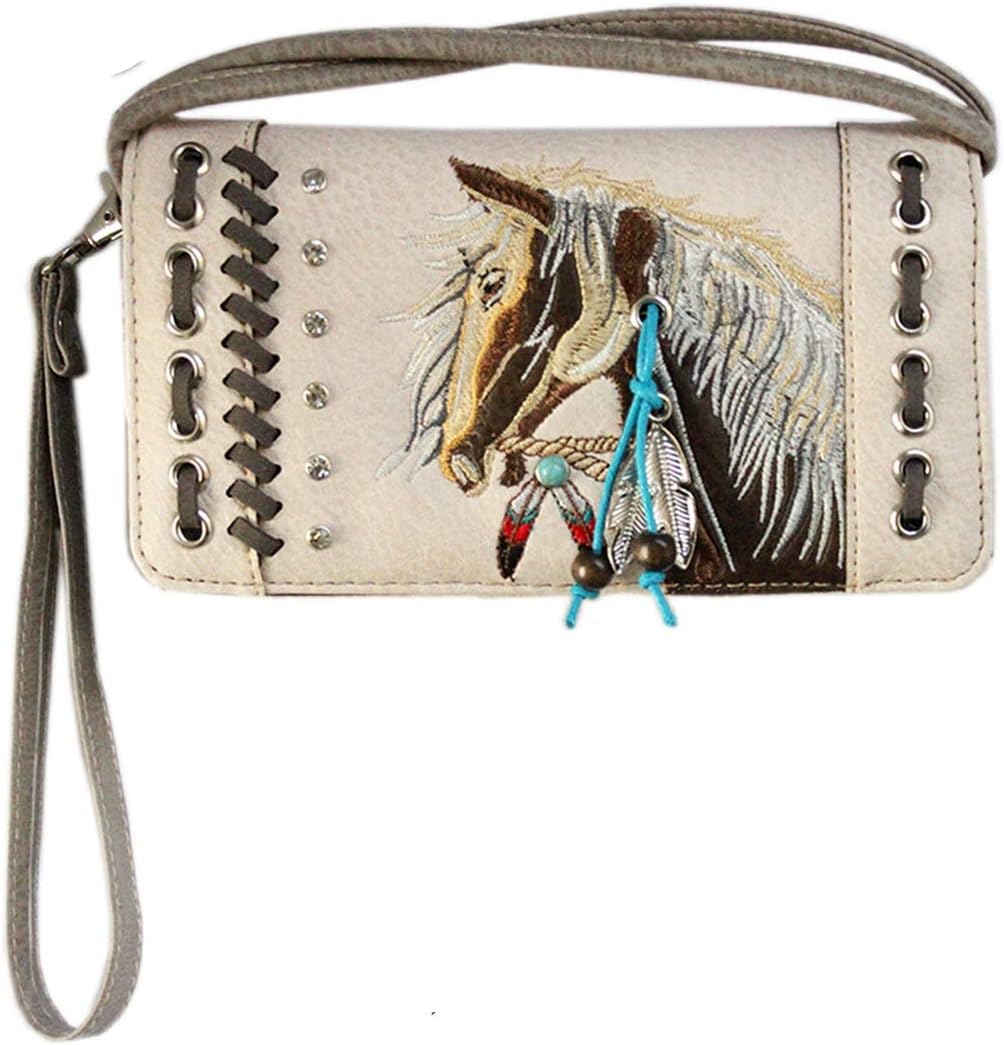Texas West Western Horse Crossbody Small Pouch Wallet in 6 colors (Beige)