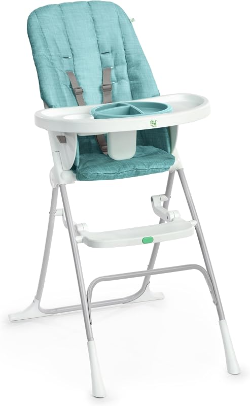 Ingenuity Sun Valley Trona plegable compacta para bebé, placa apta para uso alimentario, arnés de 5 puntos, para edades de 6 meses en adelante, unisex - Verde azulado
