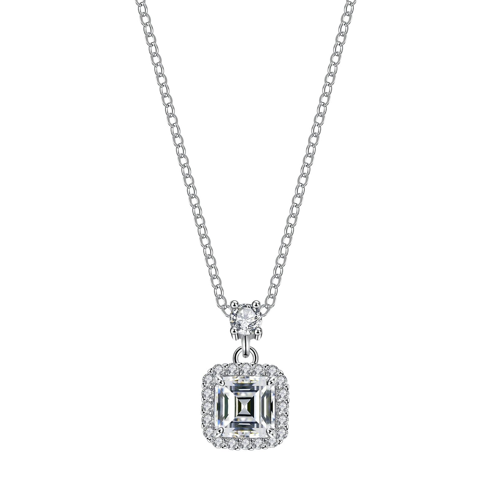 Collar para mujer de oro blanco 750 585 375 de oro auténtico, cadena colgante cuadrado de moissanita, 1 ct, collar de boda para mujer