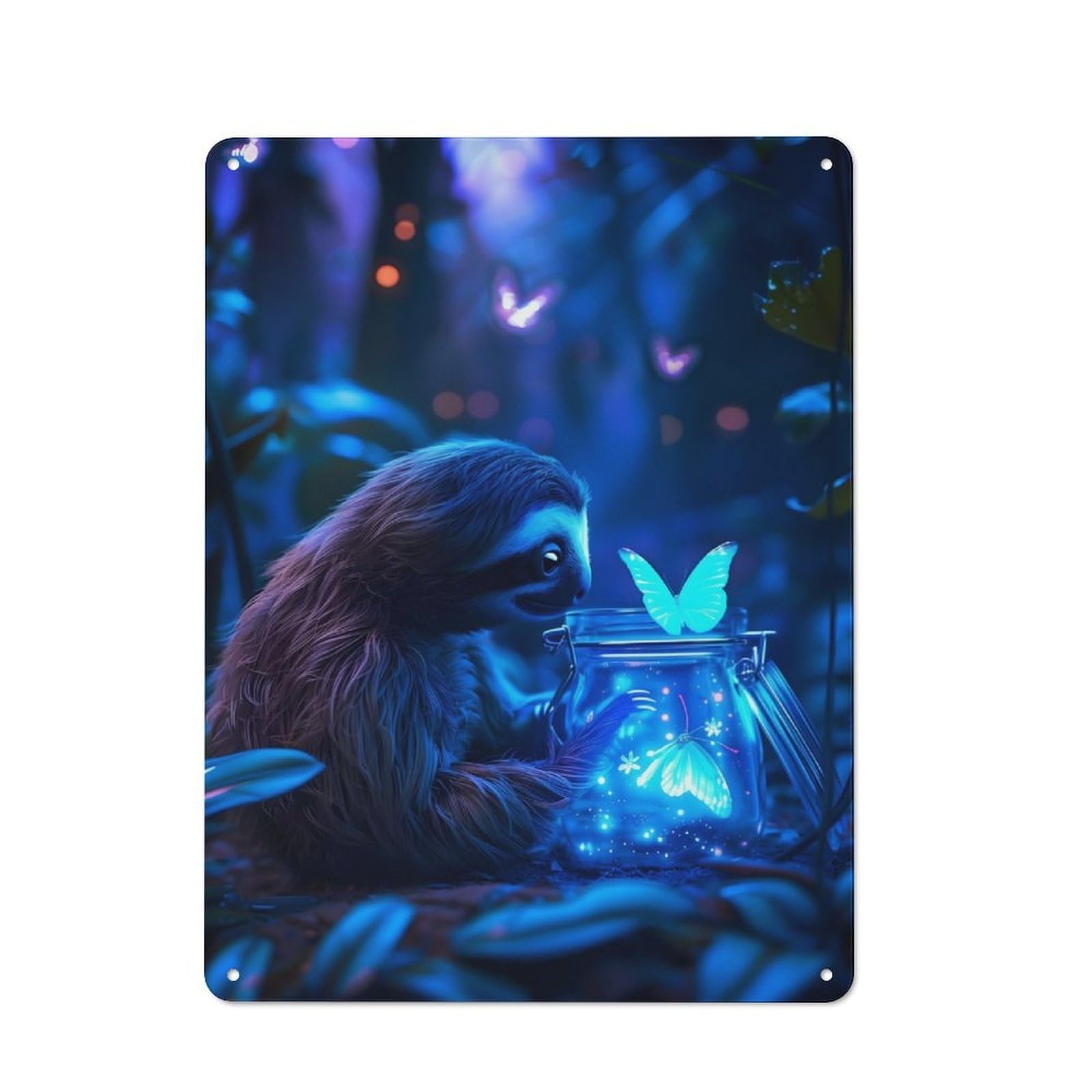 Junmoney Sloth With Butterfly Tin Wall Plaque 40X30cm With For Man Cave Or Games Room, For Updating Man Cave And Games Room After Moving