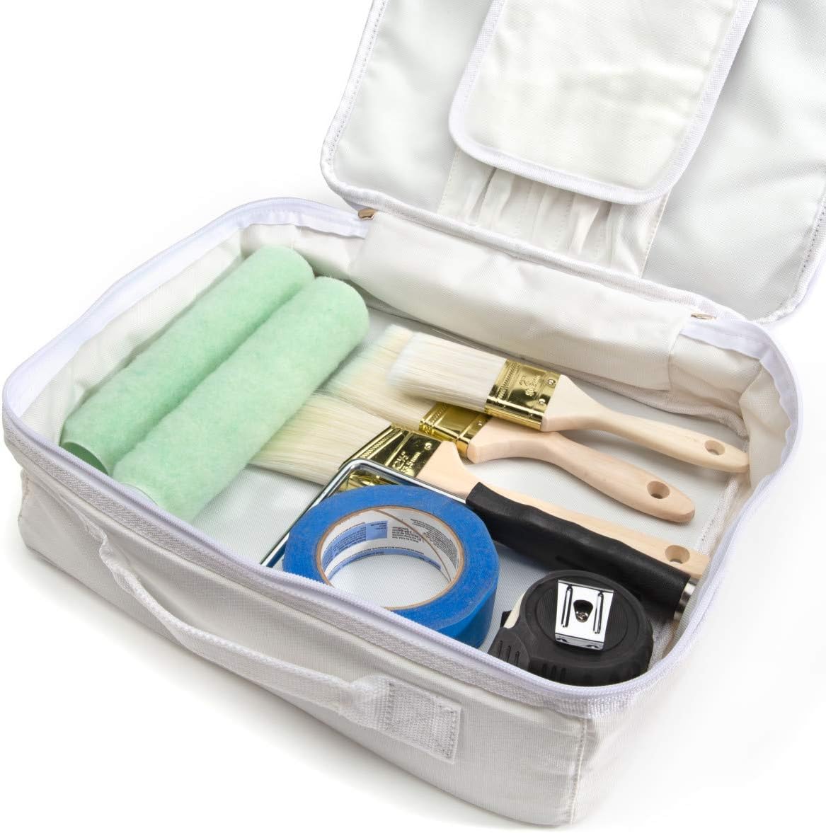 Dickies 14-Inch Painter's Work Bag, Stores Paint Trays, Rollers, and Brushes, Puncture-Resistant Liner, Durable White Canvas