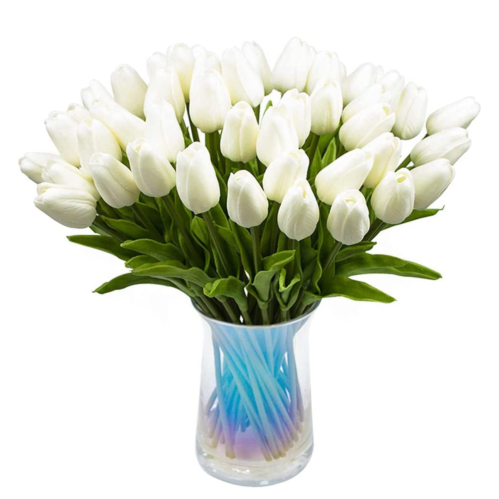 Fase White 30Pcs Artificial Tulips Flowers Real Touch Tulips Pu Tulip Bouquet Latex Flower Tulip(White)