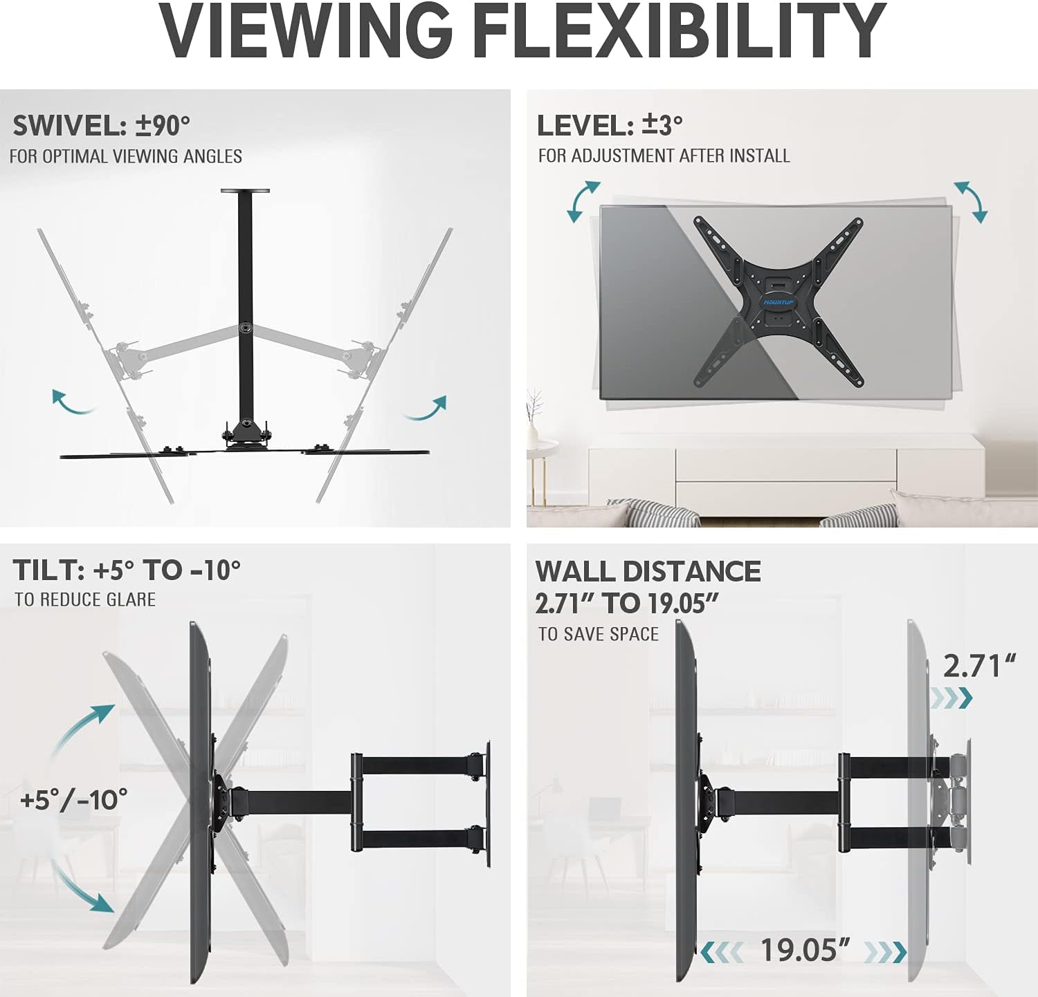 🔥 Crazy Deals MOUNTUP TV Wall Mount, TV Mount Swivel and Tilt Full Motion for Most 26-55 Inch Flat Screen Curved TVs with Articulating Arm, Wall Mount TV Bracket up to VESA 400x400mm & 88lbs, Fit Single Stud MU0014