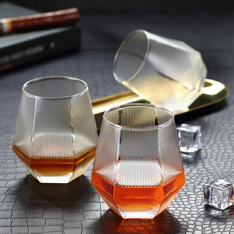 Image of Whiskey Glasses Set of 6 pcs- 300 ml Bar Glass for Drinking Bourbon, Whisky, Scotch, Cocktails, Cognac- Old Fashioned Cocktail Tumblers (2, Flate)
