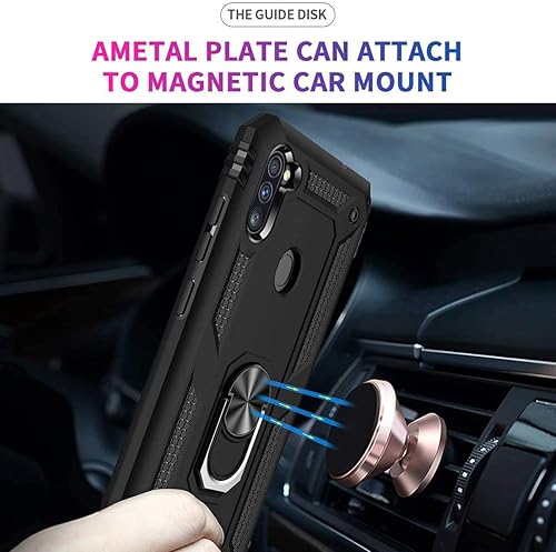 Miniatura 3 de TJS Funda compatible con Samsung Galaxy A11, con protector de pantalla de vidrio templado, anillo de metal, soporte magnético, funda protectora