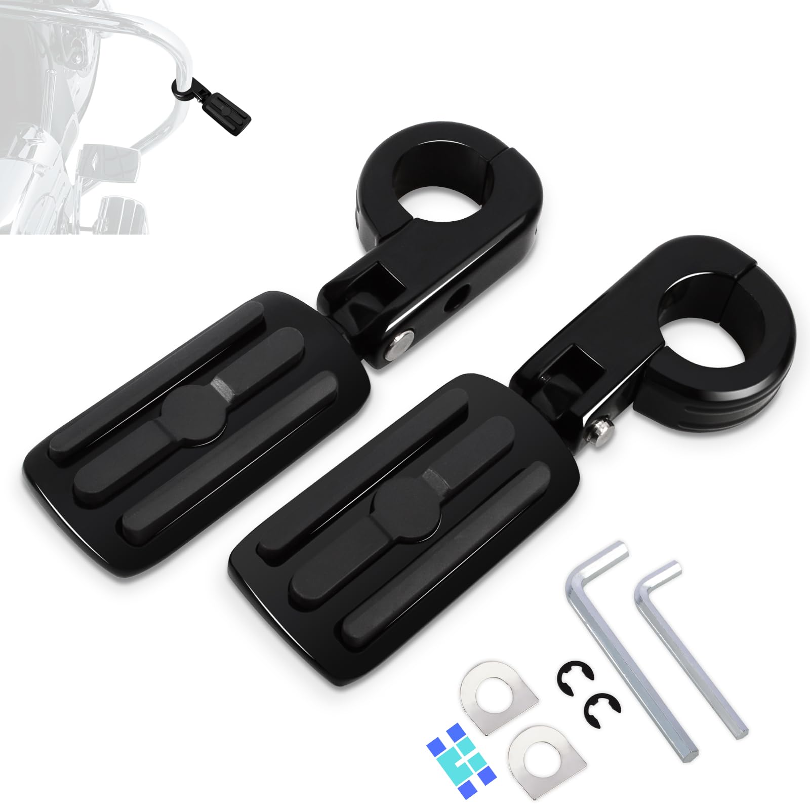 HOKUOTOLITE 1.25" (32mm) Adjustable Highway Foot Pegs w/Mounting P-Clamps for Harley Davidson Touring Street Glide/Road Glide/Electra Glide/Road King