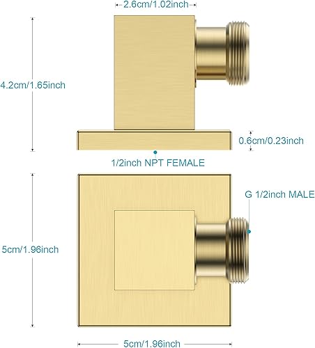 Miniatura 4 de Codo de suministro 100% latón montado en la pared, codo de pared para ducha de mano, codo de suministro de pared cuadrado de latón macizo, válvula