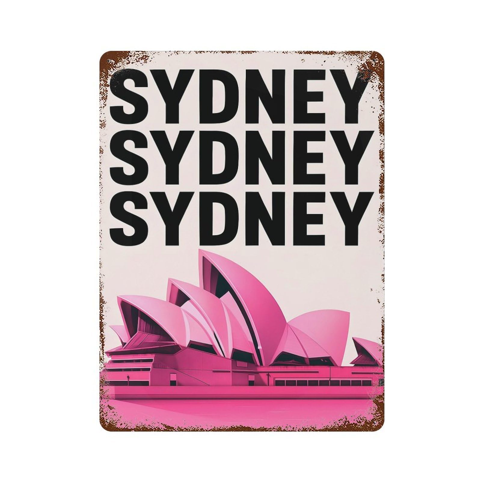 Garage Style Sydney Opera House Pink Distressed Metal Wall Sign 15.7"x11.8", Decorative Metal Wall Art for Bar And Workshop