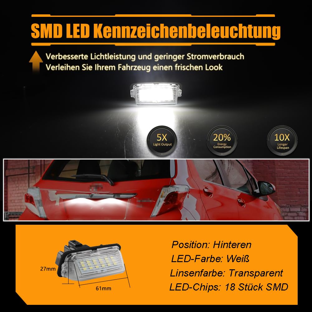 LED Luci Targa per T-oyota GR Y-aris C-amry A'uris C'orolla E210 - 6500K Xenon, Durevole ed Efficiente, Canbus Senza Errori 18 SMD, 2 Pezzi
