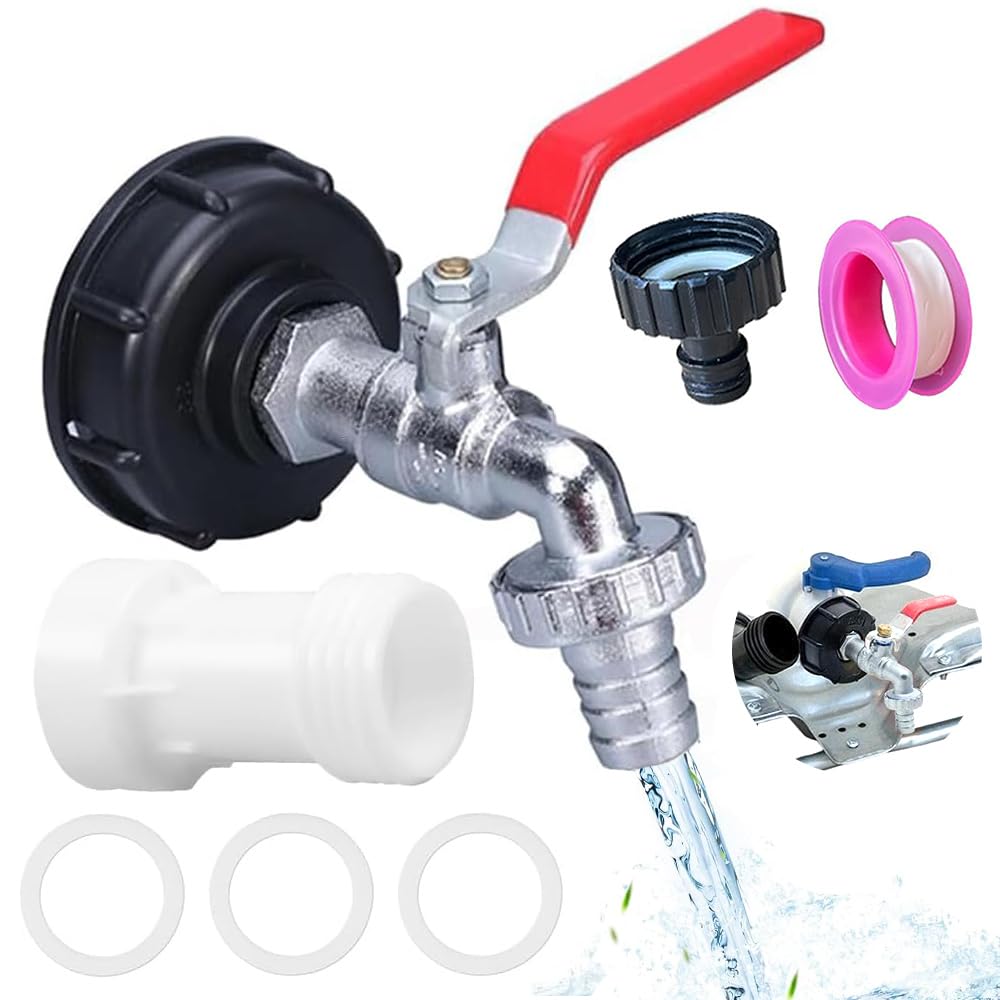 IBC Tank Auslaufhahn mit Auslauf Verlängerung S60x6 Grobgewinde, IBC Tank zubehör, 1000l Wassertank Zubehör Auslaufhahn 3/4 Zoll, 1000 Liter Wassertank Zubehör
