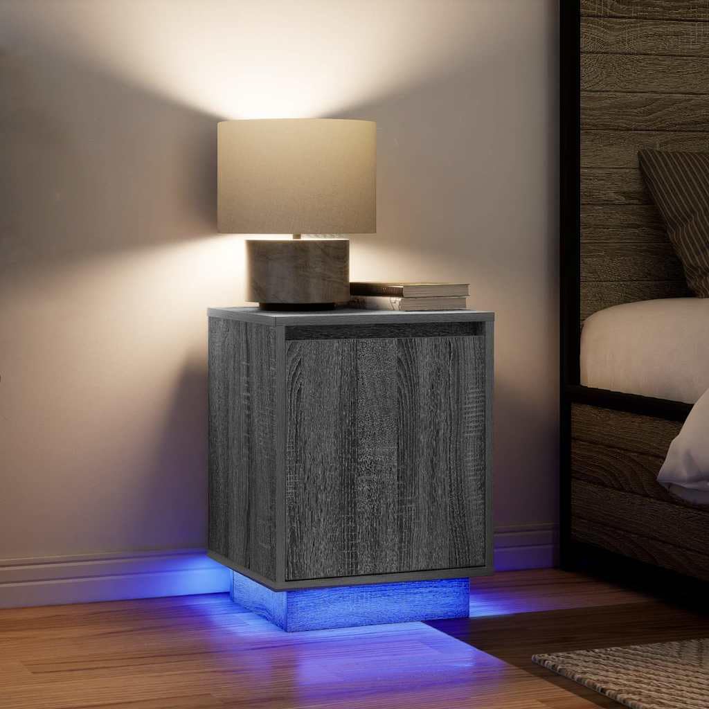 SXZenSpace 861276 Bedside Cabinets with LED Lights 2 pcs Grey Sonoma 38x34x50 cm Bedroom Cabinet,Storage Nightstand Side Table