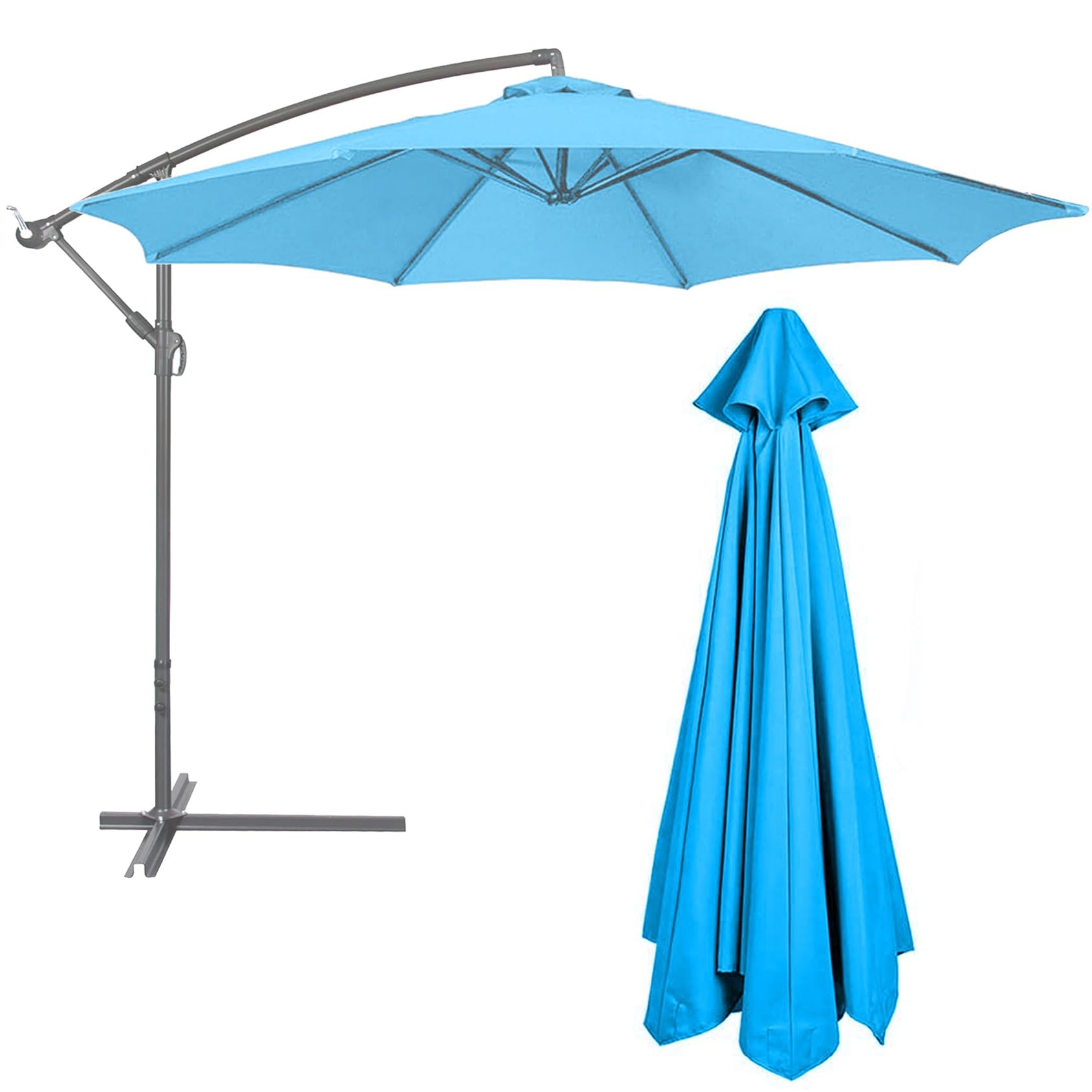 Replacement Parasol Fabric Cover Garden Patio Umbrella Replacement Canopy 6/8 Ribs 200-300cm Multicolor(Lake Blue,6 Ribs-270Cm)