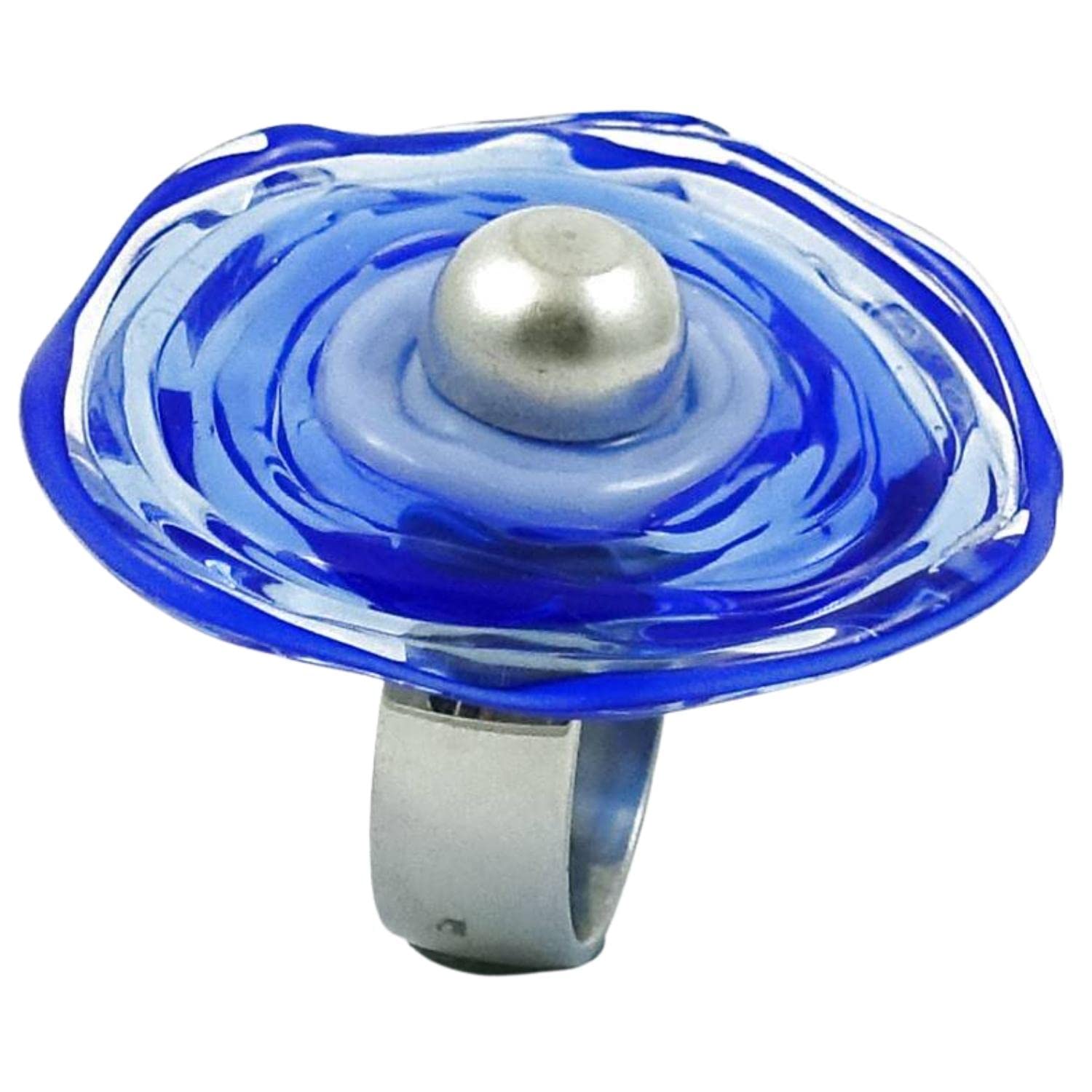 Edelstahl-Ring mit Scheibe aus Murano-Glas in blau/PASST IMMER/verstellbar (16-21) / Wechsel-Ring/Personalisiertes Geschenk für sie zu Valentinstag Jahrestag Hochzeit Geburtstag Mama