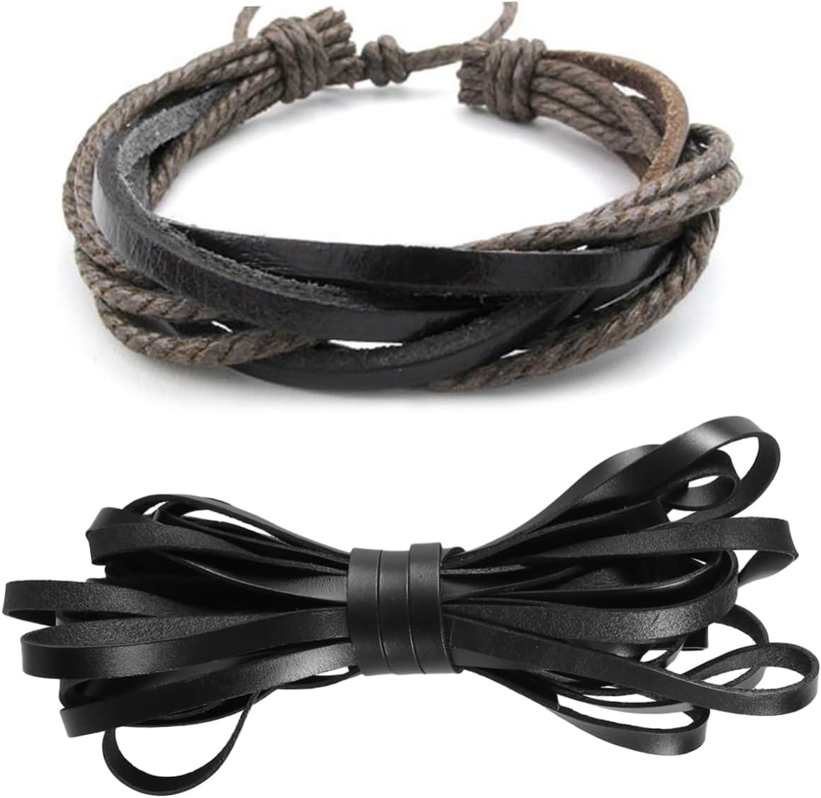 Operitacx Meters Black Flat Cowhide Leather Cord Jewelry Making Rope for Bracelet Necklace Beading DIY Accessories