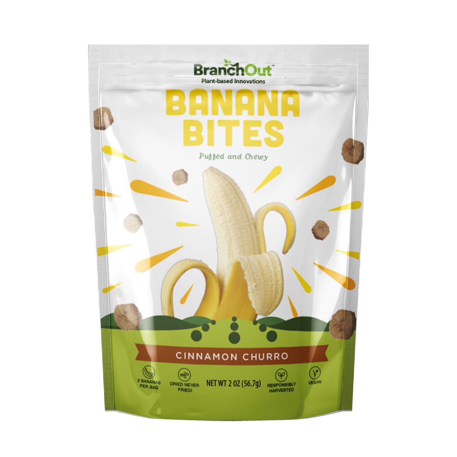 BranchOut Puffed & Chewy Banana Bites - Cinnamon Churro - 4 Bags
