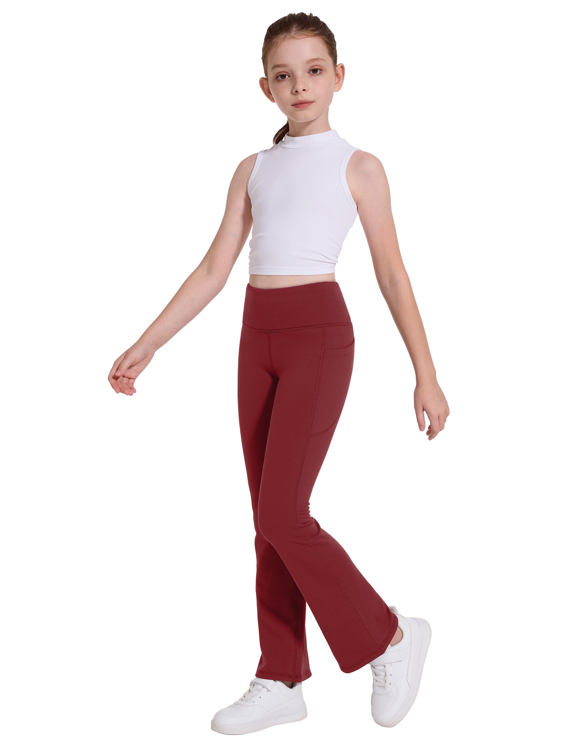 Desol Leggings térmicos con forro polar para niña, cintura alta, acampanados, pantalones de yoga cálidos con bolsillos, ropa preparada