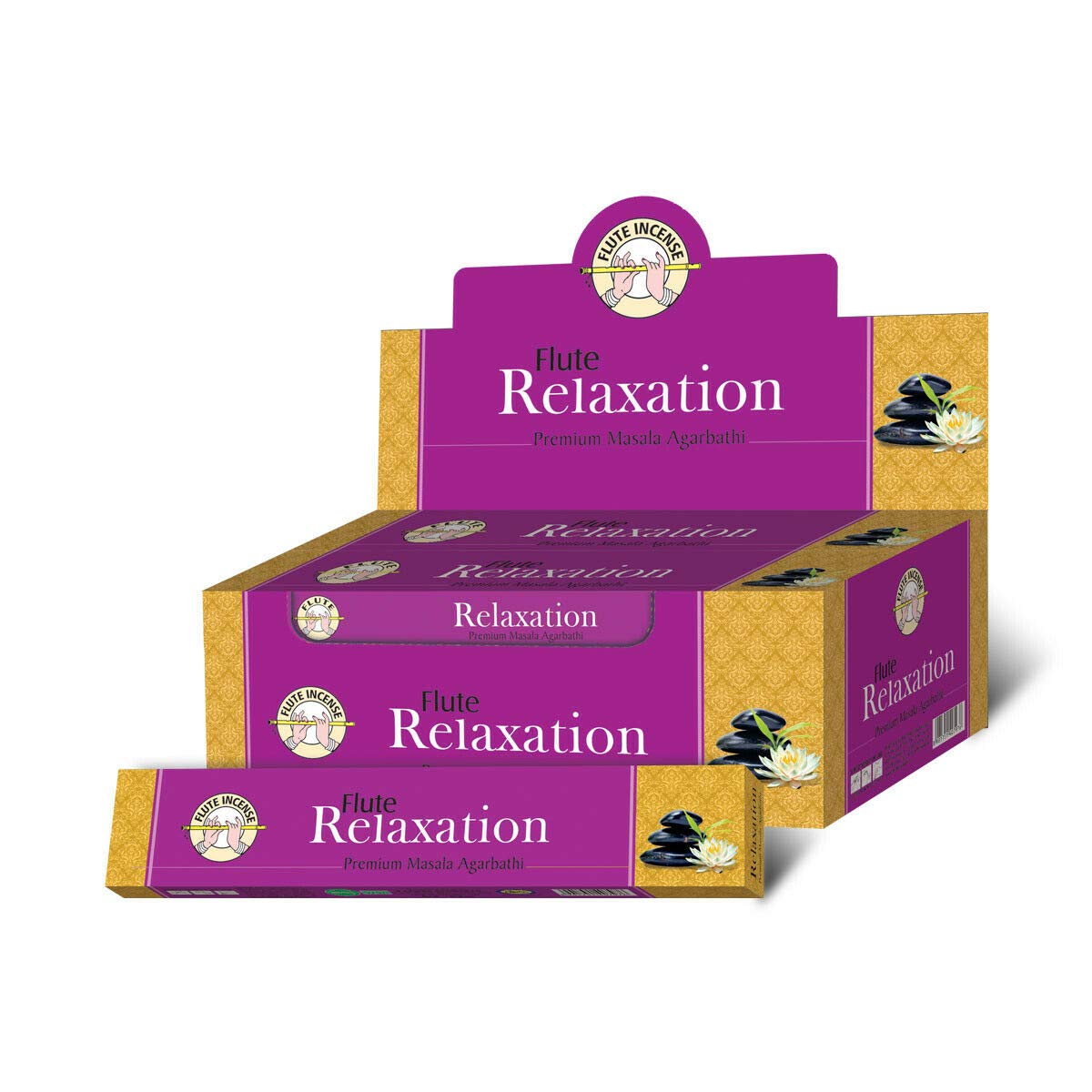 FluteRelaxation Natural Incense Sticks, 180 GMS | 8" Inch Agarbatti Sticks with 40 Mins Burning time | Sweet Fragrance for Deep Relaxation, De-Stressing & Positive Vibes | 12 Packs/Box, 15 GMS/Pack