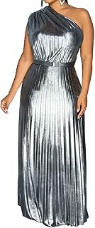 Gold Gown Women's Elegant One Shoulder Long Pleated Evening Dress Formal Sleeveless Dresses
