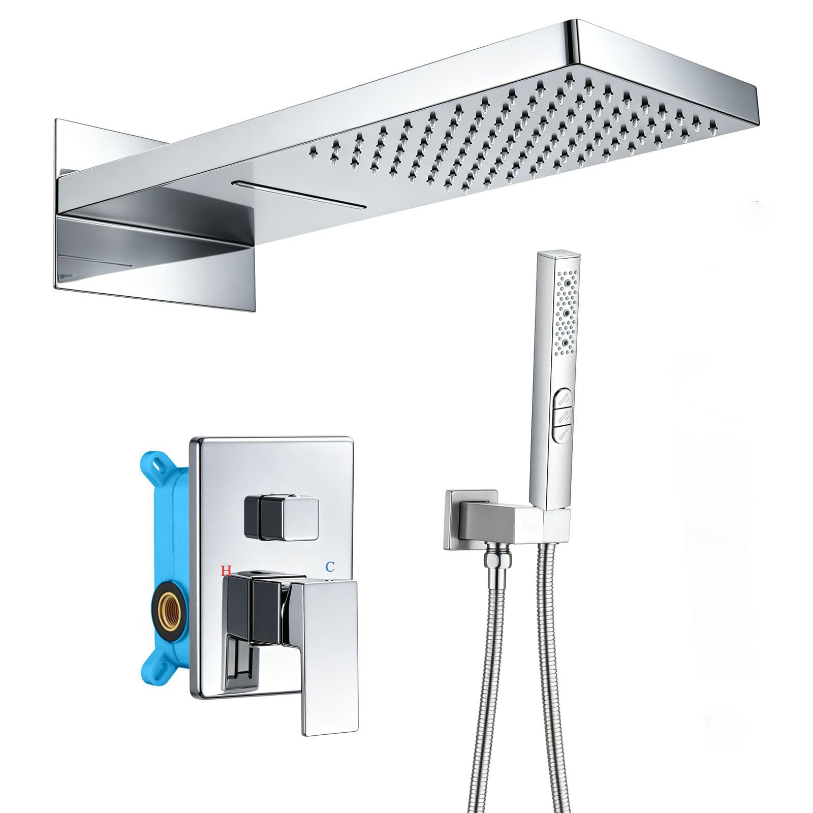 Colonne douche encastrable 3 fonctions avec ensemble carrée acier inoxydable