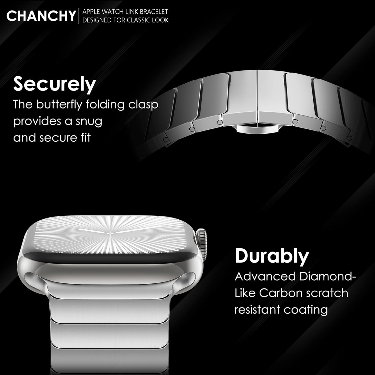 CHANCHY Stainless Steel Band for Apple Watch Band Apple Watch Ultra 3/2/1 Band 49mm, Series 11/10 46mm, 9/8/7 45mm, SE3/SE2/SE 6/5/4 44mm, 3/2/1 42mm, Metal Strap with Folding Clasp for Men, Titanium - Image 4