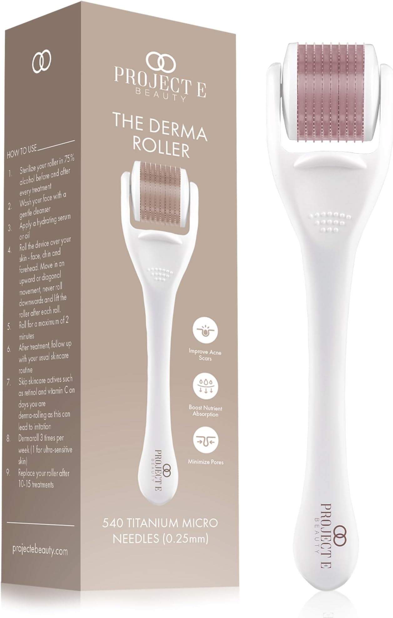 – The Derma Roller by Project E Beauty | 540 Titanium Microneedle | 0.25mm Skincare Roller for Hair Growth, Face & Beard | Facial Roller | Anti-Aging | Reduce Scarring & Wrinkles