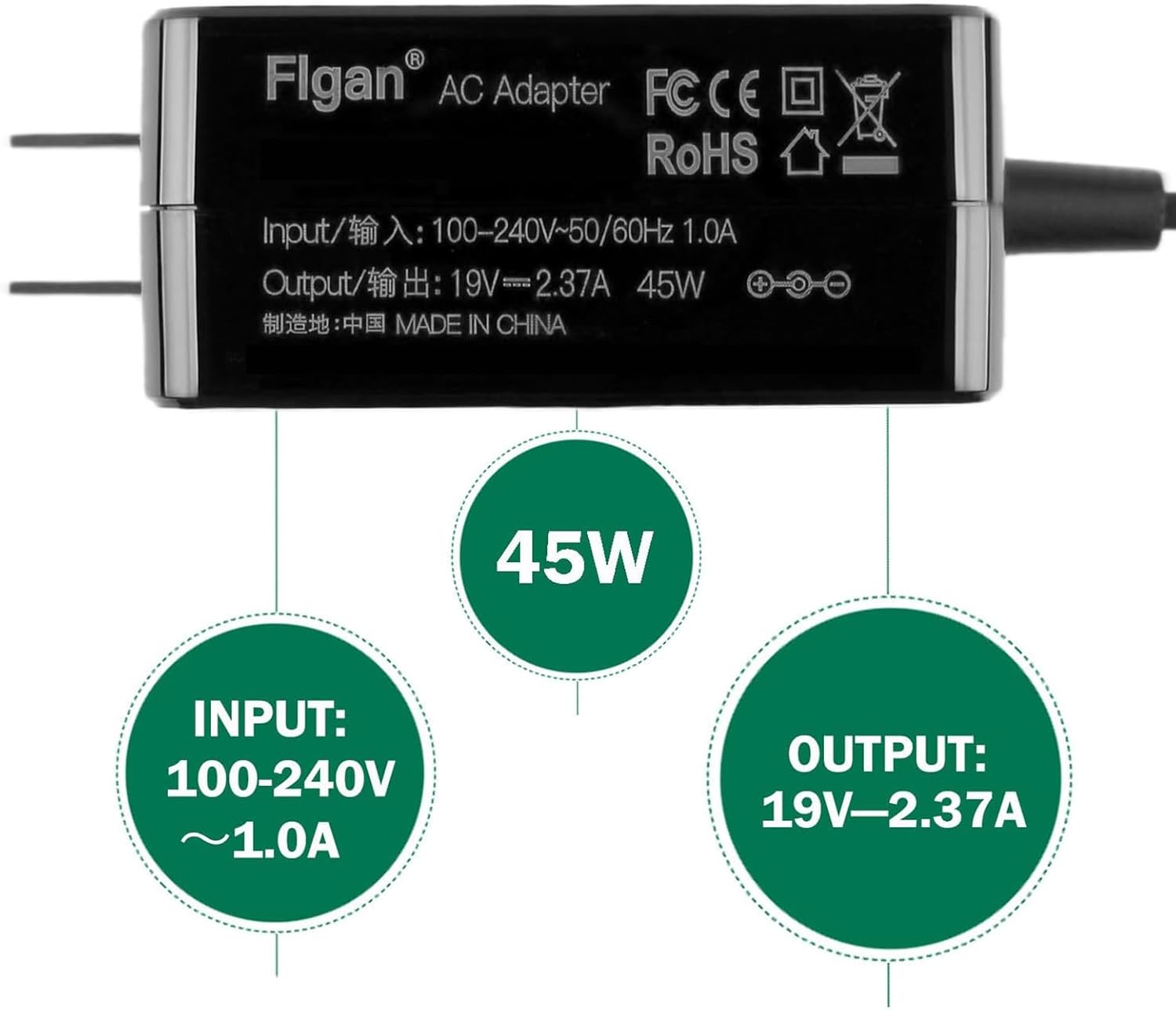 45W 2.37A Charger Compatible with Asus E510 E406M E410M L510MA TM420I M712D S512D S413D UX431 UX434 R424D UX462 Q407I R409J F515JA M515UA F512DA L210KA E210MA l410KA F512JA F415EA X515E image 4 of 5 B01MTA6FHF