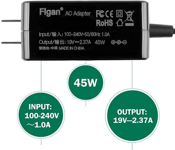 45W 2.37A Charger Compatible with Asus E510 E406M E410M L510MA TM420I M712D S512D S413D UX431 UX434 R424D UX462 Q407I R409J F515JA M515UA F512DA L210KA E210MA l410KA F512JA F415EA X515E