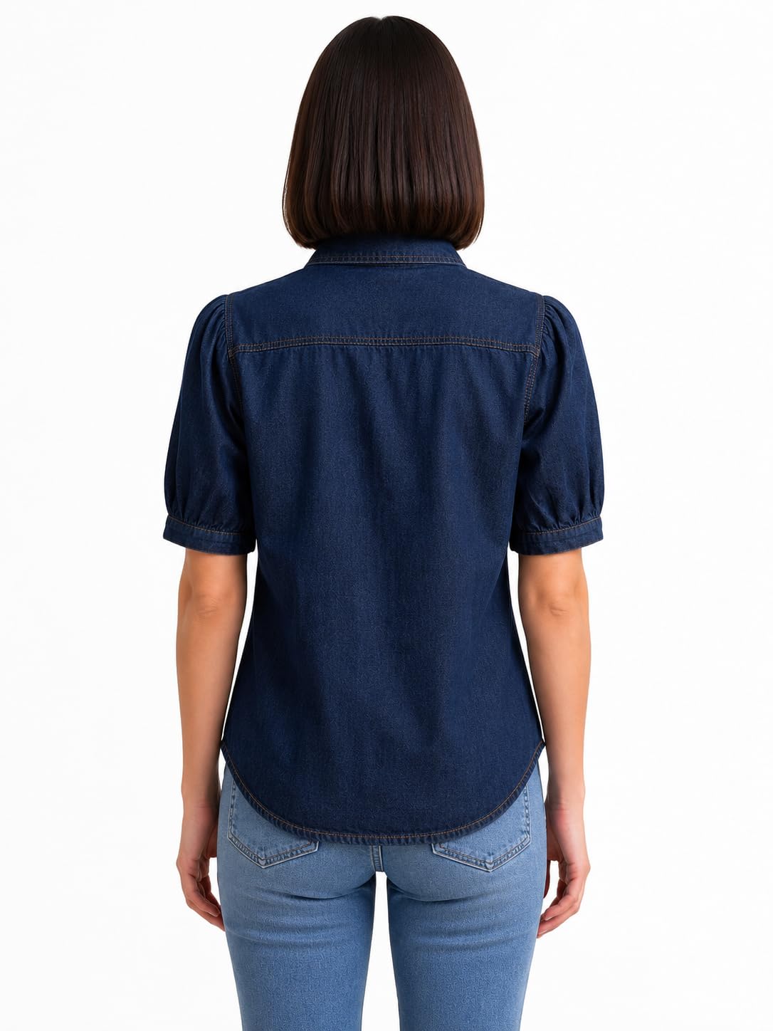619OOtpJndL._SL1448_ Vogaan Denim Women Shirt Classic Indigo Button-Down Shirt with Minimal Bow Detail, Relaxed Fit for Everyday Casual Elegance and Timeless Style Demin Top