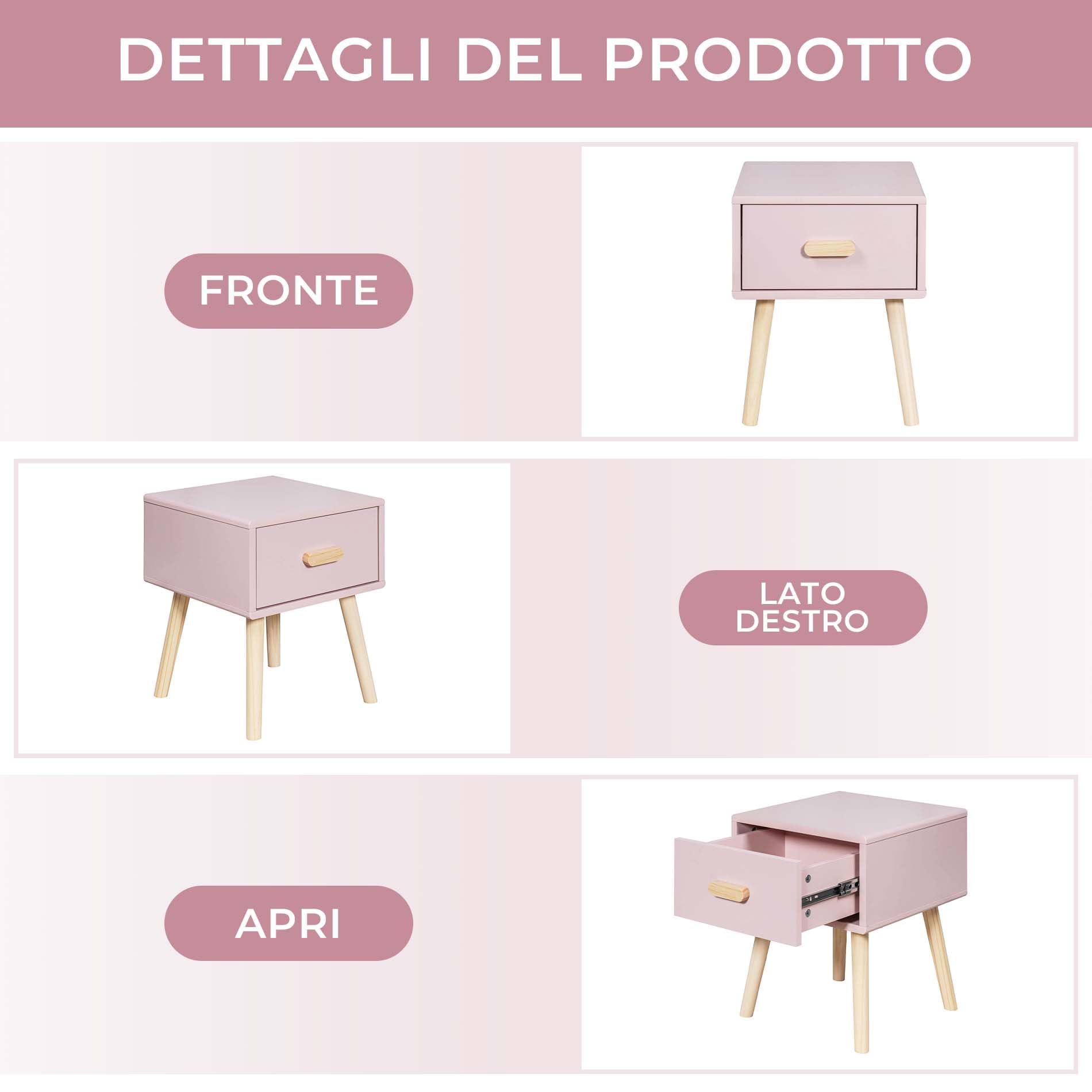 Rebecca Mobili Comodino per Bambini, Mobile per Cameretta, Rosa Marrone, MDF Pino, con 1 Cassetto con Guide, Salvaspazio - Misure HxLxP: 44 x 35 x 35 cm - Art. RE6977