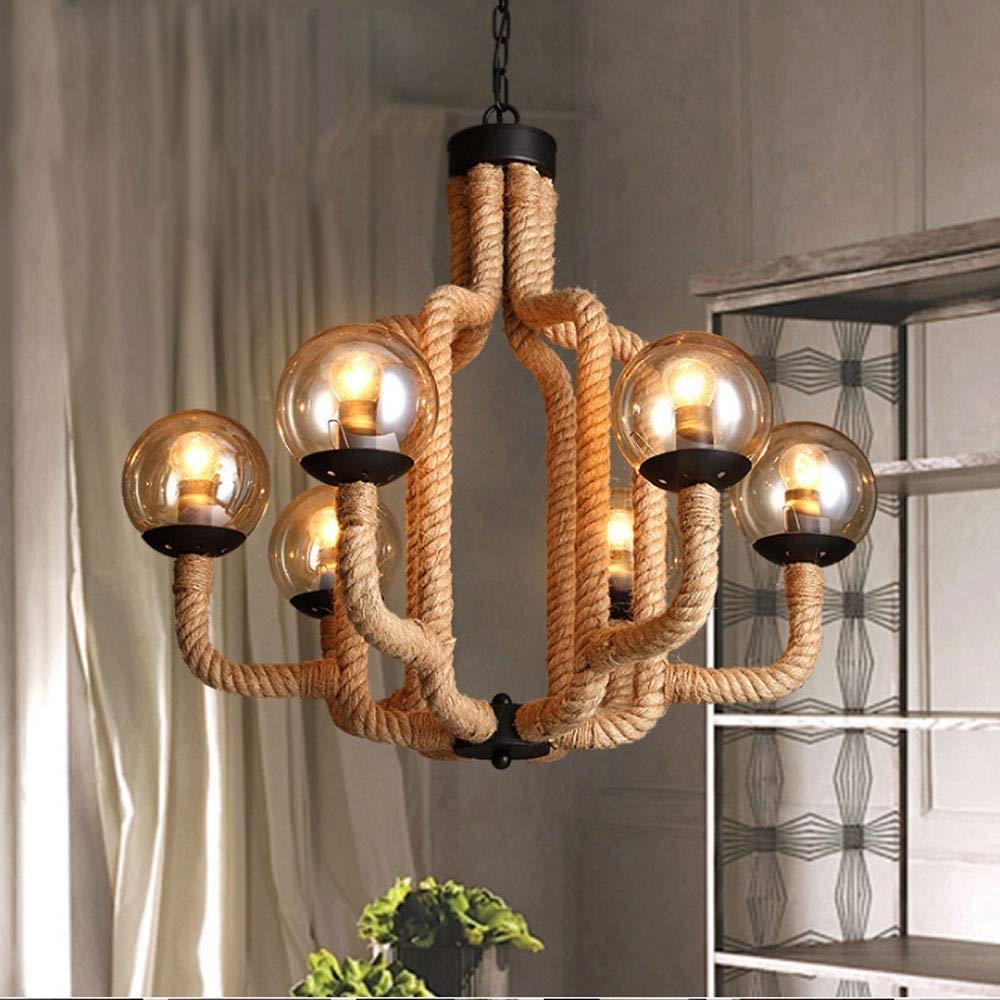 6 portalámparas E27, Estilo Hierro Forjado, Cuerda Colgante, lámpara de Noche de geometría Irregular, Bola de Cristal Creativa con Burbujas, Ideal para familias, Bares, restaurantes y hoteles.