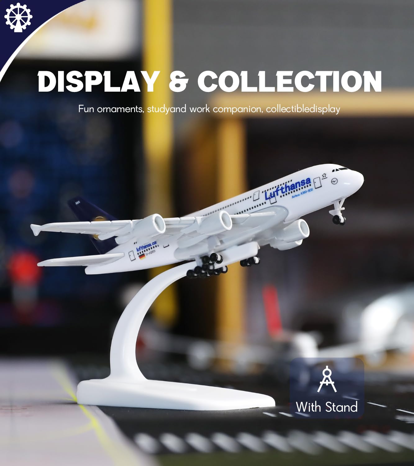 1/400 A380 Metallmodell für Lufthansa Airbus A380 mit Rädern (15.5 cm) geeignet für Luftfahrt-Enthusiasten zum Ausstellen, kann auch als Geschenk oder Dekoration verwendet Werden
