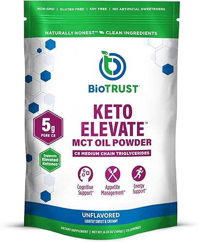 Miniatura 1 de BioTrust Keto Elevate aceite puro C8 MCT en polvo suplemento de dieta cetogénica crema de café keto energía limpia enfoque mental y claridad 100