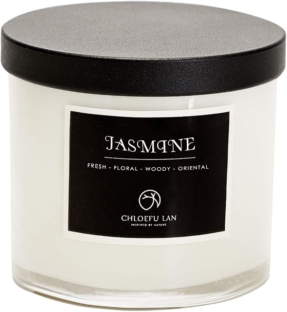 Chloefu LAN Premium Jasmine Scented Candle for Men & Women, Highly Scented, 200g|45 Hour Long Lasting, Relaxing Aromatherapy All Natural Soy Candle, Home Decor, White Glass Jar Candle with Gift Box