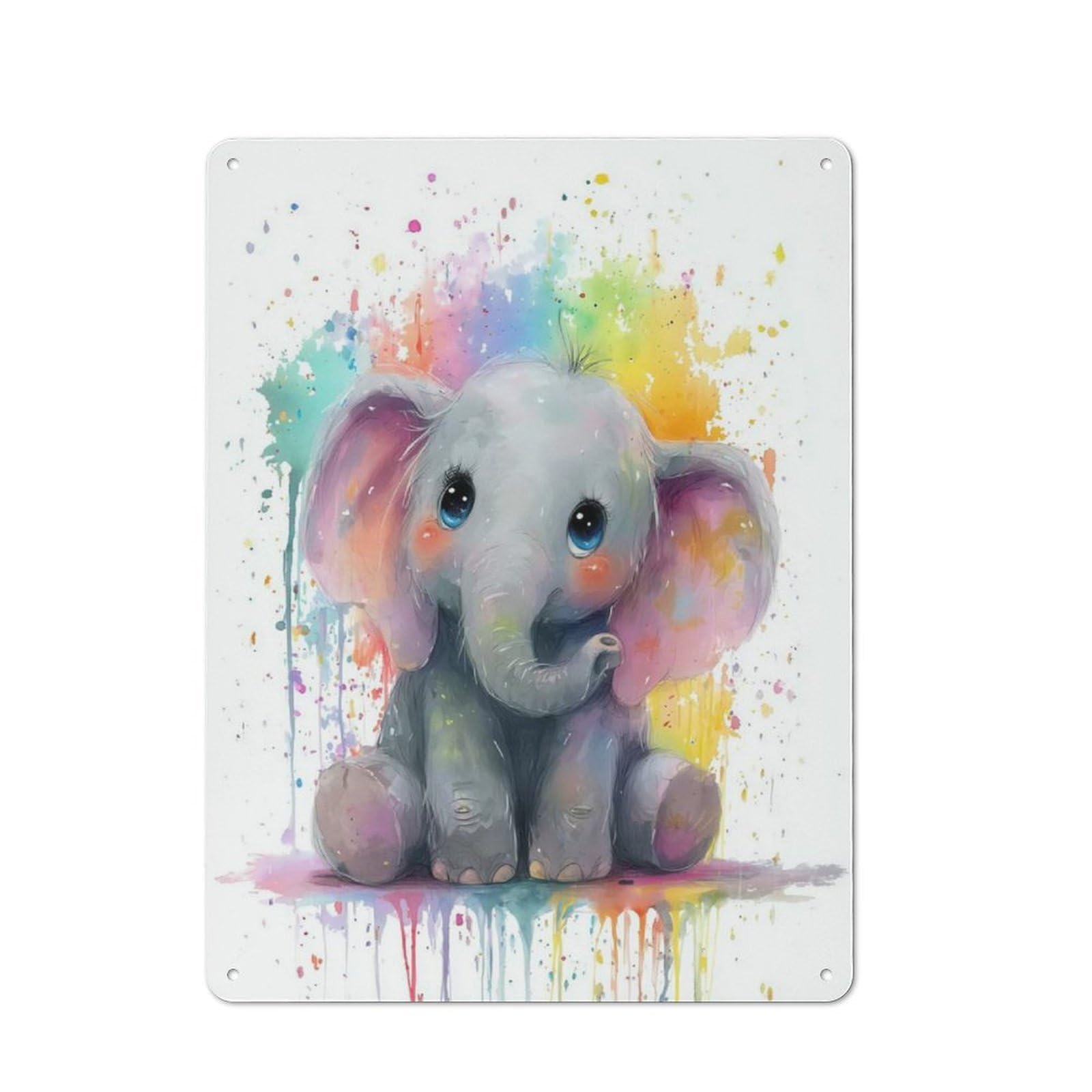 Metal Wall Sign 40x30cm Featuring Watercolor Baby Elephant for Workshop Wall, for Room Styling Across Workshops And Hobby Rooms