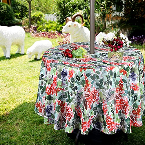 Image of EHouseHome Outdoor Indoor 60inch Round Tablecloth with Umbrella Hole and Zipper, Waterproof Zippered Patio Table Cloths, Spring /Summer Table Covers for Backyard Circular Table /BBQs /Picnic